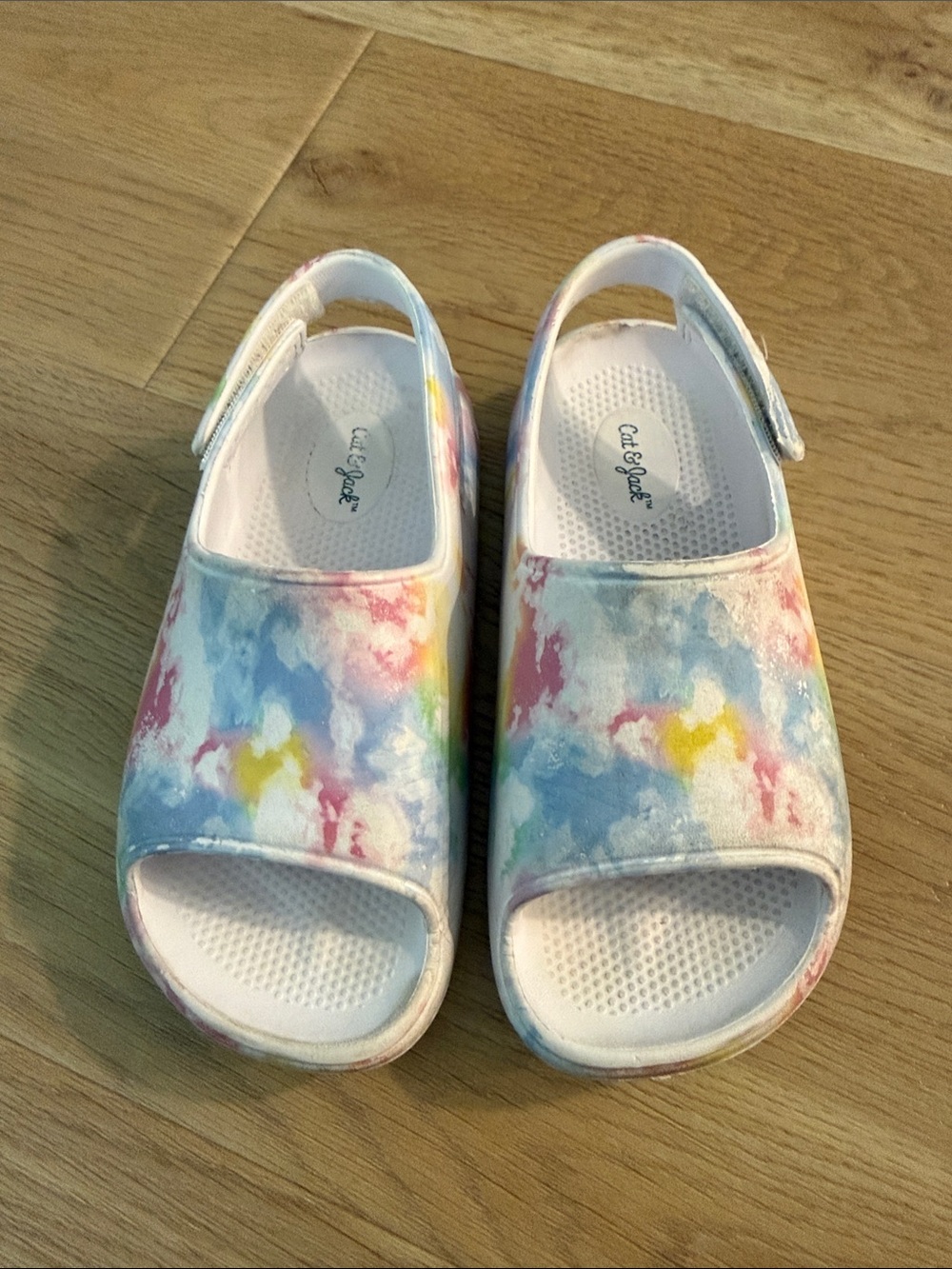 Cat & Jack Kids' Tie-Dye Pastel Slide Sandals in Blue, Pink, Yellow